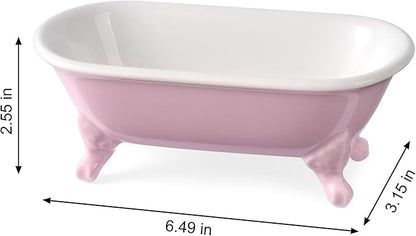 6.5" Ceramic Mini Decorative Clawfoot Bathtub Bar Soap Dish, Kitchen Sponge Holder and Shower Tray for Bathroom, 1 Pack (Pink)