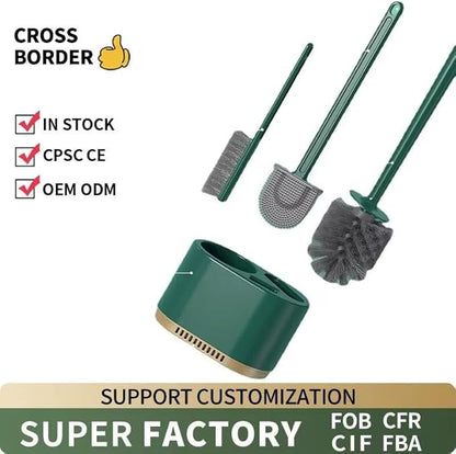 Toilet Brush and Plunger Set, 3-in-1 Design, Silicone Bristles, Light Green, Plastic Handle, Wall Bracket, Toilet Brush, Holder, Set