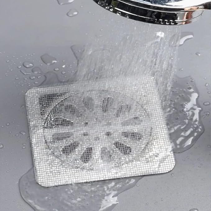 30 PC Disposable Shower Drain Hair Catcher Stickers 4"x4" Strong Adhesive Mesh Covers for Bathroom, Kitchen & Laundry Easy Apply & Remove