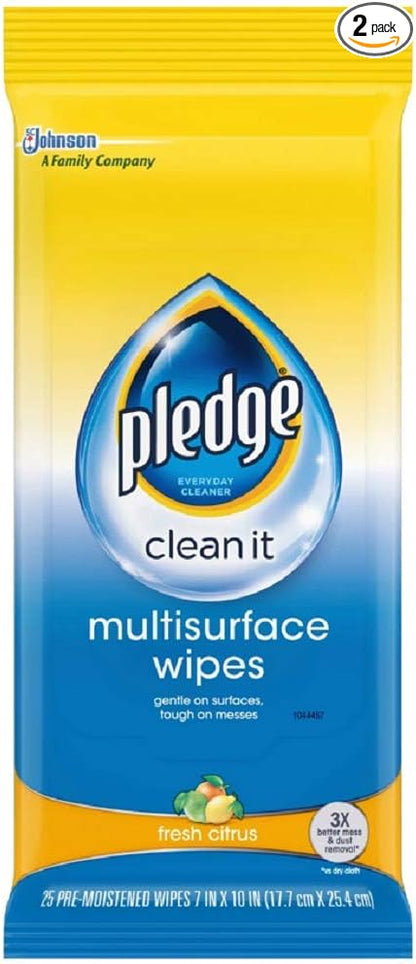 Pledge Multi Surface Everyday Wipes 25 ea (Pack of 2)