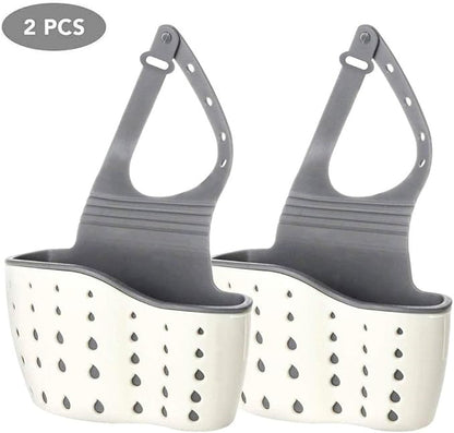 EC ELEGANTCHARM Kitchen Sink Caddy Sponge Holder Silicone Plastic Soap Holder Hanging Ajustable Strap Faucet Caddy with Drain Holes for Drying