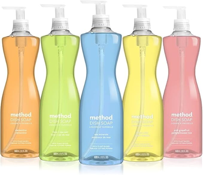 Method Gel Dish Soap, Lime + Sea Salt, Tough on Grease, 18 Fl Oz (Pack of 6)