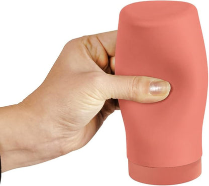 WENKO Easy Squeeze Dish Soap Dispenser for Kitchen Sink, Squeeze Bottle for Washing Up Liquid and Hand Soap, Round refillable Plastic Bottles, Easy to Fill and to use, 8.5 oz, Brick red