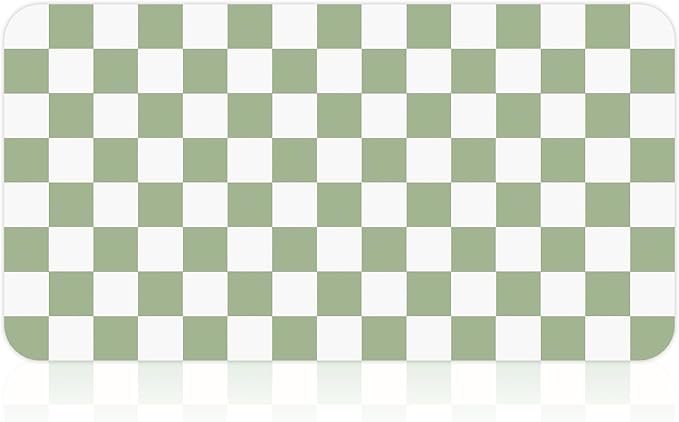17" x 32" Checkered Dish Drying Mat for Kitchen Counter, Absorbent Coffee Bar Mat for Espresso Machine Coffee Countertops Accessories (Green)