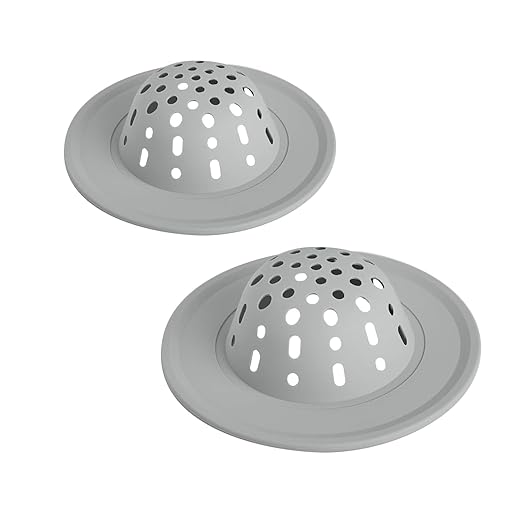 Spectrum Silicone Sink Strainer 2-Pack - Flexible Kitchen Sink Drain Strainer, Fits Standard Sinks, Drain Guard Catch Food Debris for Sink Protection, Easy Removal, Dishwasher Safe, Oyster Gray