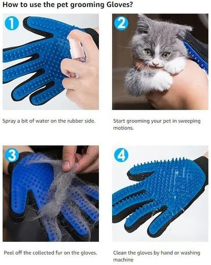 Pet Hair Remover Grooming Glove for Pet Dog Cat for Bath Hair Removal Cleaning Silicone Rubber Blue RH