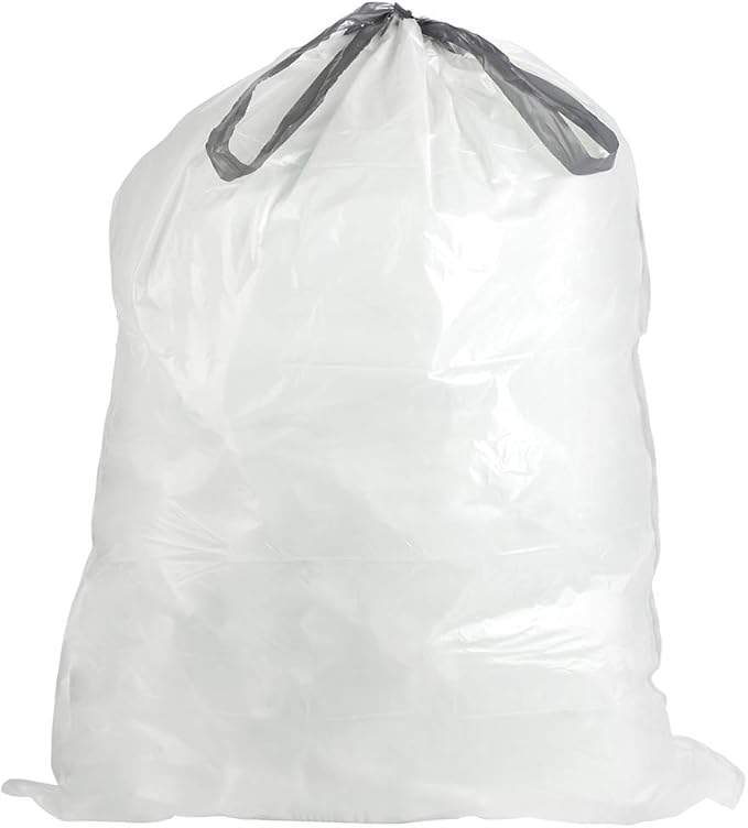 Plasticplace Custom Fit Trash Bags, Compatible with simplehuman Code N (50 Count) White Drawstring Garbage Liners 12-13 Gallon / 45-50 Liters, 22.5" x 31.5"