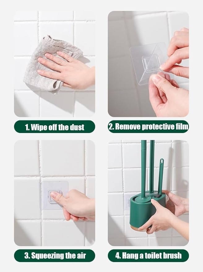 Toilet Brush and Plunger Set, 3-in-1 Design, Silicone Bristles, Light Green, Plastic Handle, Wall Bracket, Toilet Brush, Holder, Set