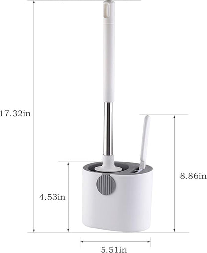 Silicone Toilet Brush and Holder Set, Deep Cleaning Floor Standing & Wall Mounted Toilet Bowl Brush for Bathroom, Toilet Brush Flexible Bristles, Compact Size for Storage and Organization (Gray)