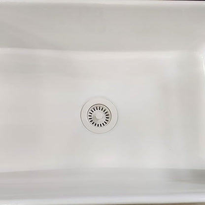 3-1/2 Inch Polymer White Sink Drain Assembly with Basket Strainer and Stopper for Quartz, Granite or Fireclay Kitchen Sinks, with 2 Removable Basket Strainers