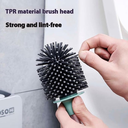 Toilet Brush, Silicone Toilet Bowl Brushes and Holder for Bathroom, Compact Flexible Toilet Cleaner Brush with Ventilated Drying Holder, Wall Mounted/Floor Standing Gray/Green–Long Non-Slip Handle