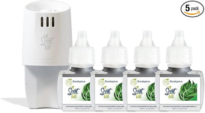Scent Fill 100% Natural Eucalyptus Plug in Refills Air Freshener, Scented Oil Refills, 4 Refills & Diffuser