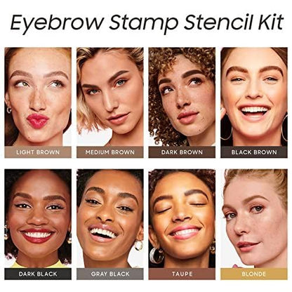 Eyebrow Stamp Stencil Kit - Eye Brow Stencil Kit for Beginners, Brow Stencil and Stamp Kit Long-lasting, Smudge-Proof & Waterproof, 24 Reusable Eyebrow Shapes Stencils for Perfect Brow (Light Brown)