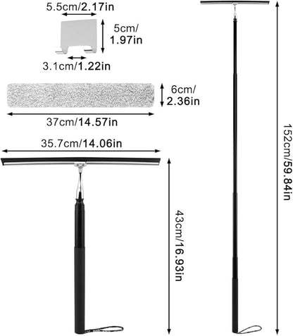 Shower Squeegee with Long Handle and Adhesive Hook, 16.93" to 59.84" Telescopic Squeegee for Window Cleaning, Bathroom Cleaner Window Cleaning Tool for Mirror, Glass, Ceramic Tile(Color:Black)