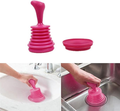 Kitchen Sink Drain Plunger, PP Bellows Air Pressure Tool for Toilet Bowl Unclogging, High Power Squeeze Cleaner for Bathroom Shower Clog Removal, Bathtub Drain Hair Remover(Rose Red)