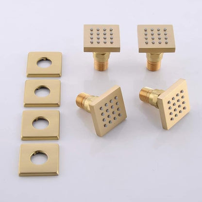 Brushed Gold 4 Pack HOMEDEC 2inch Brass Square Massage Shower Body Sprayer Jets