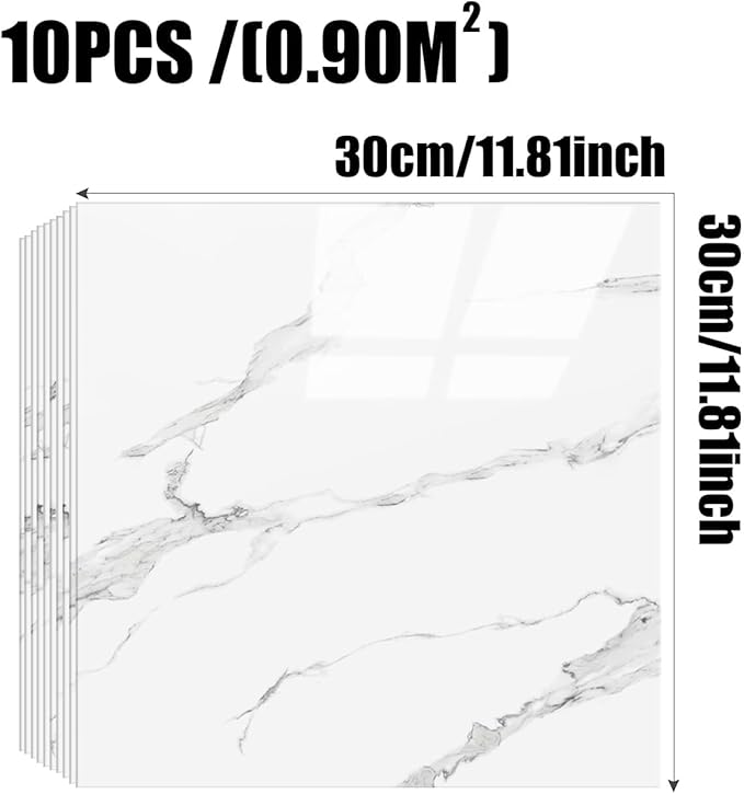 Chejiaye Thick 10pcs Marble Peel and Stick Backsplash Surface Waterproof Wall Panels,Self-Adhesive Marble PVC Foam Wall Panels for Kitchen,Bathroom-11.8"x11.8" Kitchen Tile(Not Real Tiles,White Grey)