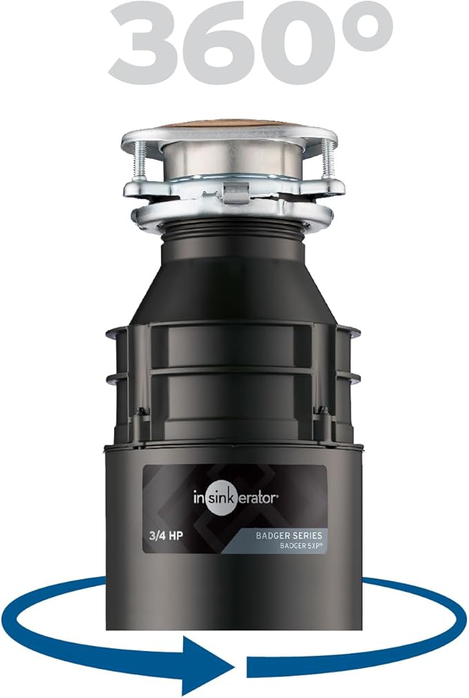 InSinkErator Badger 5XP Garbage Disposal, Standard Series 3/4 HP Continuous Feed Food Waste Disposer, Black / Stainless