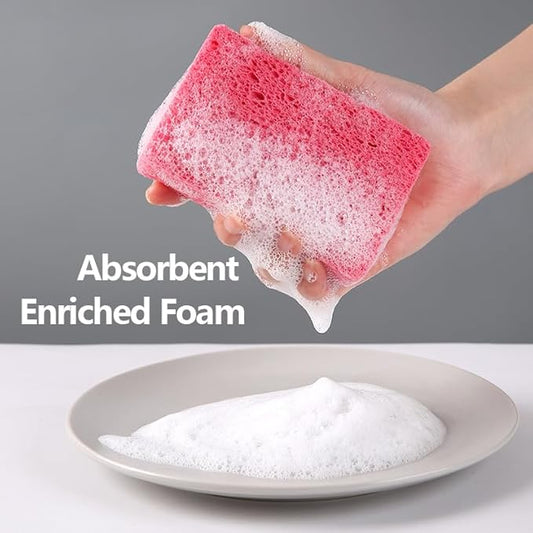 24 - Pack Non-Scratch Scrub Sponges - Sponges for Dishes and Washing Dishes, Cleaning Sponges for Kitchen Home and More（Pink）