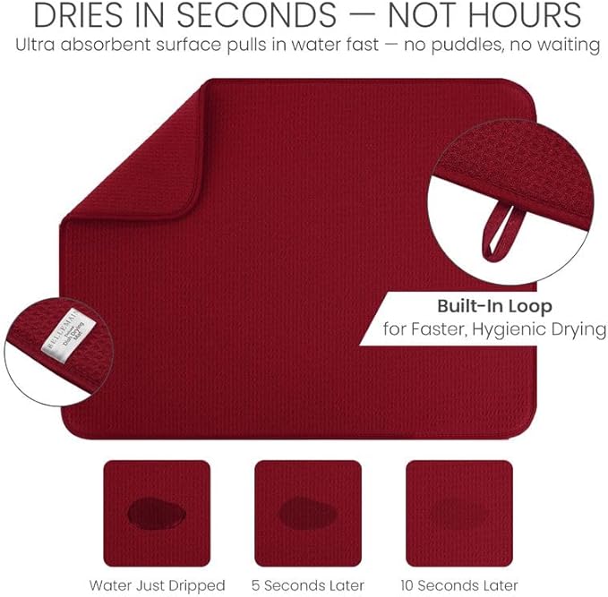 Bellemain XL Dish Mat 24" x 17" ( LARGEST MAT ) Microfiber Dish Drying Mat , Super absorbent ( Red )