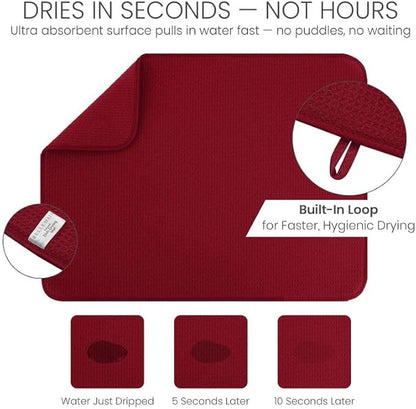 Bellemain XL Dish Mat 24" x 17" ( LARGEST MAT ) Microfiber Dish Drying Mat , Super absorbent ( Red )