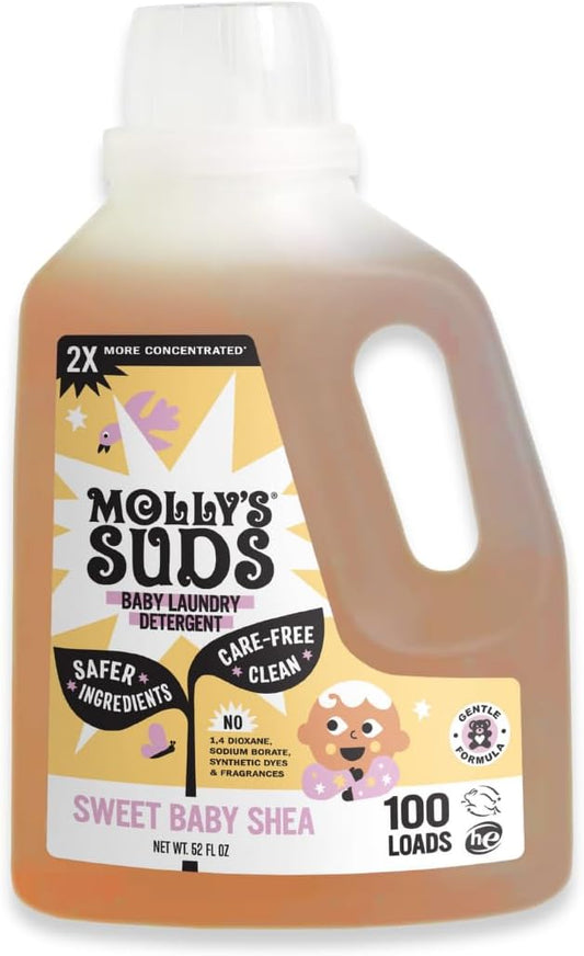 Molly's Suds Baby Liquid Laundry Detergent | Removes Formula, Poop & Spit-Up Stains | Extra Gentle for Infants, Babies, Toddlers (Sweet Baby Shea, 100 Loads)