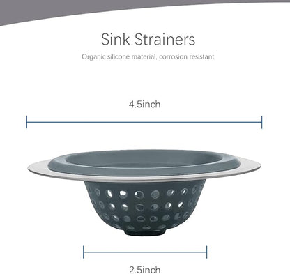 Kitchen Set of 2 Sink Strainers, Flexible Silicone Good Grip Kitchen Sink Drainers, Traps Food Debris and Prevents Clogs, Large Wide 4.5’ Diameter Rim