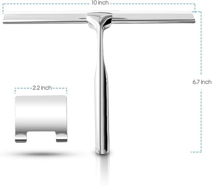 Shower Squeegees Stainless Steel with Self Adhesive Hook Window Squeegees for Shower Doors Bathroom Mirror Wiper, Window Glass Cleaning