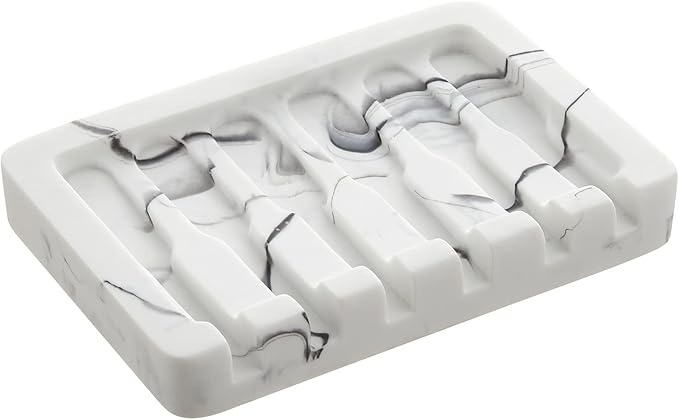 INIUNIK 2PCS Self Draining Soap Dish - Marble Look Soap Holder Tray Savers Box Container Sponge Holder for Bathroom Shower Kitchen, White