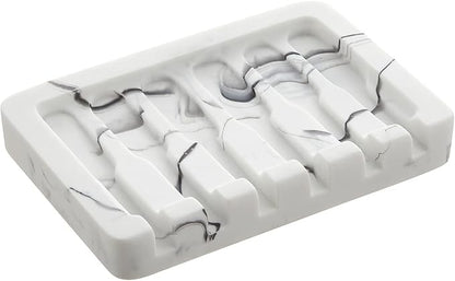 INIUNIK 2PCS Self Draining Soap Dish - Marble Look Soap Holder Tray Savers Box Container Sponge Holder for Bathroom Shower Kitchen, White