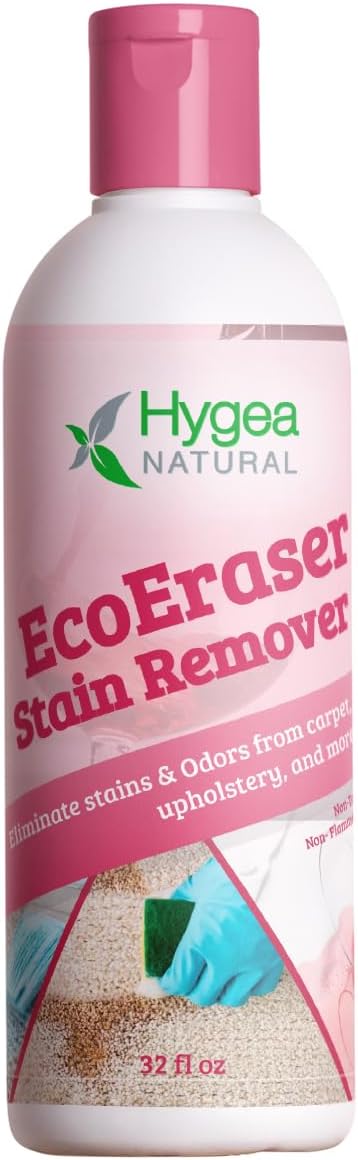 Hygea Natural EcoEraser - Enzyme Cleaner for Pet, Cat, & Dog Urine & Stains - Strong Stain & Odor Liquid Remover Deodorizing Spot Cleaner - Also For Messy Eaters Stain Treater (32 oz)