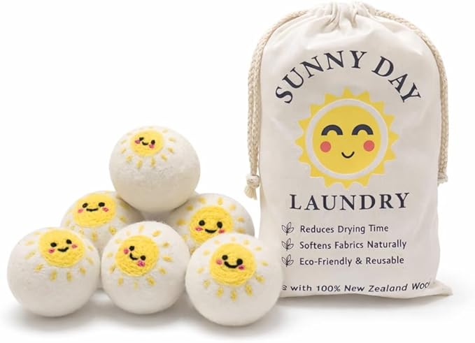 Wool Dryer Balls - 6 Pack, 100% New Zealand Wool - Reusable Natural Laundry Softener, No More Dryer Sheets, Helps Reduce Static & Wrinkles
