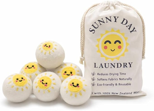 Wool Dryer Balls - 6 Pack, 100% New Zealand Wool - Reusable Natural Laundry Softener, No More Dryer Sheets, Helps Reduce Static & Wrinkles