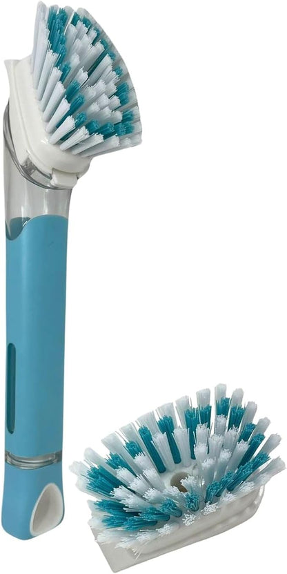 Smilyeez Soap Dispensing Dishwand (Light Blue) with Ergonomic Handle and 2 Interchangeable Brushes - Effortless Cleaning and Long-Lasting Durability - Kitchen and Dishwashing Essential