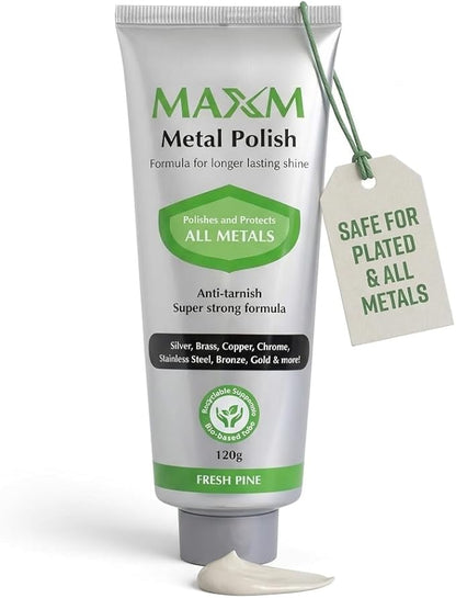 maxm Metal Polish Paste for Stainless Steel Polish, Chrome Polish & Aluminum Polish – Rust Remover for Metal, Stainless Steel Scratch Remover, Polishing Compound Non-Toxic, Fresh Pine Scent, 4.2 oz