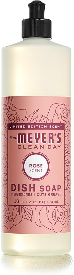 Mrs. MEYER'S Rose Scent Kitchen Basics Set, Dish Soap, Hand Soap, Multi-Surface Everyday Cleaner 3 ct.