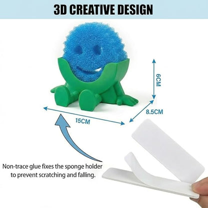 Creative Hanging Sponge Holder with Drainage/Traceless Glue, 3D Printing Countertop Funny Sponge Holders for Kitchen Sink, Keeps Your Sponge Dry & Smiling, for Scrub Daddy Holder (1, Green)
