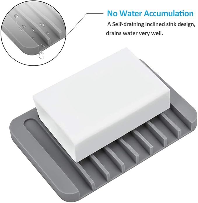 Mcyye Self Draining Soap Dishes, Premium Silicone Soap Holder & Saver for Shower, Bathroom, Kitchen, Bath Tub, Razor, Sponges, Drains Water Very Well, Can Extend Soap Life, Easy Clean