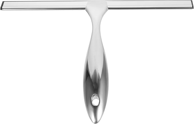 Toyvian Stainless Steel Shower Squeegee and Window Squeegee with 10-inch Blade and Adhesive Hook, Glass and Mirror Cleaner for Bathroom, Car, and Shower Door Use