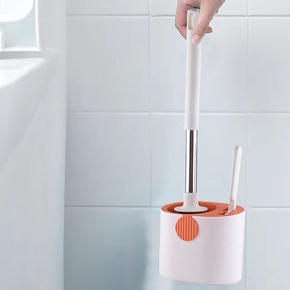 Silicone Toilet Brush and Holder Set, Deep Cleaning Floor Standing & Wall Mounted Toilet Bowl Brush for Bathroom, Toilet Brush Flexible Bristles, Compact Size for Storage and Organization (Orange)
