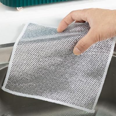 Multipurpose Wire Dishwashing Rags - 5Pcs Non Scratch Wire Dishcloths | Double Layered Microfiber Cleaning Cloths | Reusable Steel Metal Wire Cloth Mesh Miracle Cleaning Cloths for Home and Kitchen