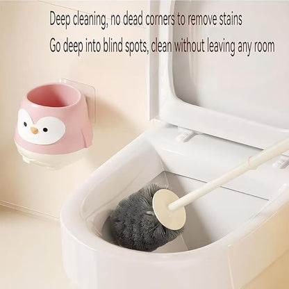 Penguin Toilet Brush and Holder Set - Cute Cartoon Long Handle Bathroom Cleaning Brush for Effective Home Use(White)