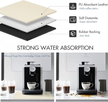 Dish Drying Mat Super Absorbent – 16" x 18" Coffee Mat for Countertops – Non-Slip Drying Mat for Kitchen Counter – Easy to Clean Water Absorbent Mat – Large Dish Drying Mats (Tapioca)