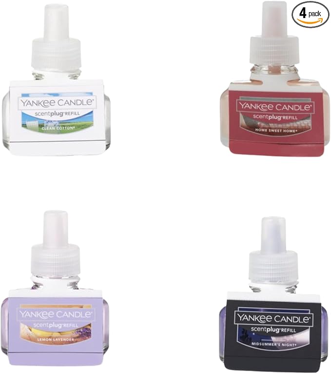 Yankee Candle Electric Plug Refill - Clean Cotton, Home Sweet Home, Midsummer's Night, Lemon Lavender (1 Ea.) (Variety Pack)