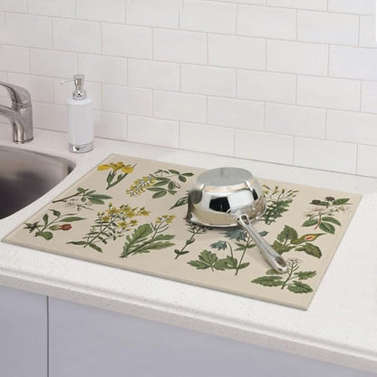 Plants Dish Drying Mat for kitchen Counter Large Microfiber Dish Drying Mat for Dishes Absorbent Reversible Kitchen Dish Drying Pad Rack Mat 18" x 24"