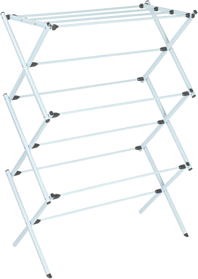 Household Essentials Folding Clothes Drying Rack with Strong Steel Frame and 11 Coated Dowels, White