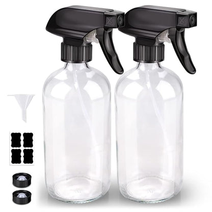 Bontip Glass Spray Bottle, Clear Glass Spray Bottle Set & Accessories Refillable for Plants Window Cleaners Aromatherapy Facial Hydration Watering Flowers Hair Care (2 Pack/16 oz) (Transparent)