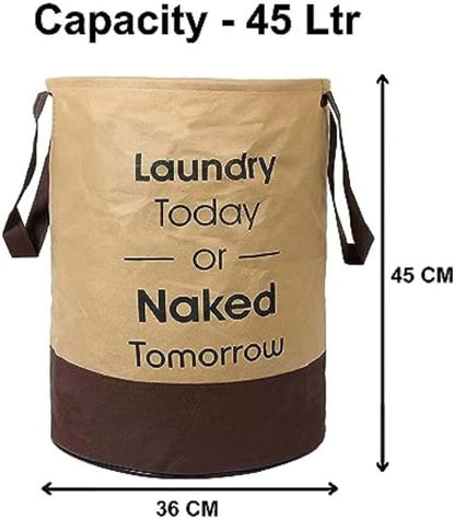 45L Waterproof Laundry Basket – Collapsible Canvas Clothes Hamper with Handles for Toy Storage, Laundry Room, Dorm & Nursery – Brown Organizer Bin (14.57x14.57x18.11 in)