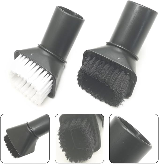 Round Vacuum Brush Set,Vacuum Dust Brush for Karcher WD2 WD3 WD4 WD5 Models, Dual Bristle Suction Brushes for Upholstery Carpet Dashboard Interior Cleaning with 32-35mm Adapter