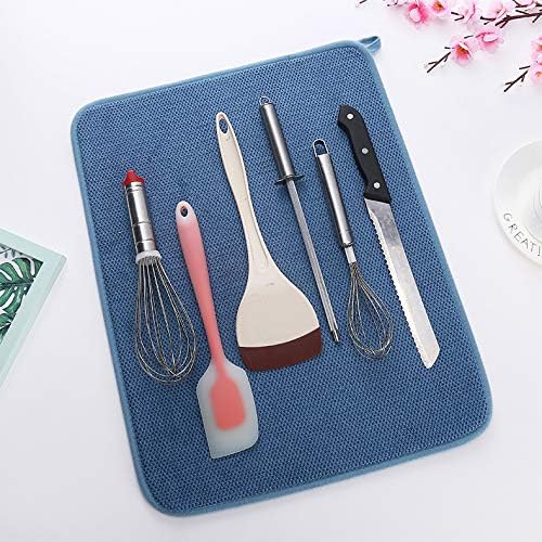 Dish Drying Mat, Microfiber Ultra-Absorbent Kitchen Counter Mat, Ideal Dish Drying Pad for Dishes, Utensils, Pots, and Pans, Blue, Small - 16"x12" (40x30cm).